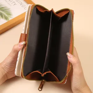 Cartera larga de mujer con cremallera multi ranuras elegante bolso de mano casual