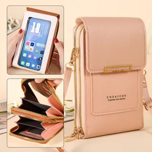 Bolso De Hombro Para Teléfono Con Pantalla Táctil Para Mujer Cuero PVC Monedero Multifuncional Mini Bolso De Bandolera Bolsa Con Cremallera Caja Exterior