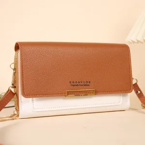 Sac de Téléphone Bandoulière en PVC de Mode pour Femmes Couleur Contrastée Portefeuille Pochette Longue Multifonctionnelle Avec Bandoulière Réglable