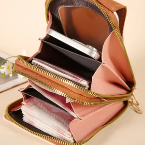 Bolso bandolera vertical multifunción pantalla táctil móvil cartera marrón mujer