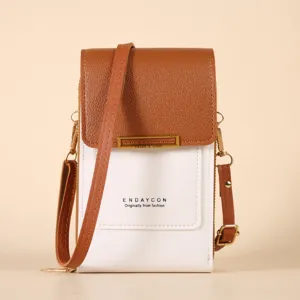 Pequeño bolso bandolera para teléfono mujer vertical hombro marrón blanco diseño elegante