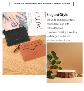 Detailed view of women zip card holder wallet with multiple slots and coin pocket design.