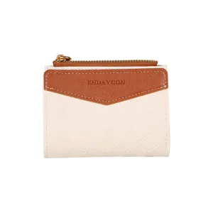 Women short wallet contrast color zipper coin purse PU leather card holder fashion compact