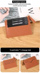Women PU leather cardholder slim zipper coin purse multi-card slot credit card case