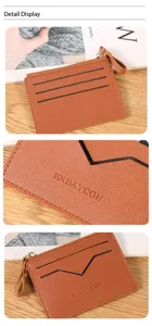 Brown PU leather card holder zipper coin purse slim credit card organizer for daily use
