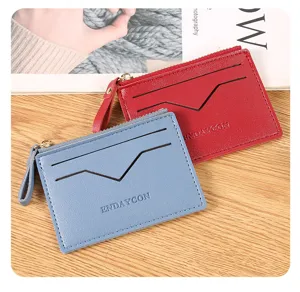 Women leather zipper card holder coin purse multi slot minimalist wallet chic