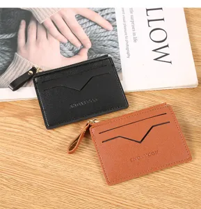 PU leather zipper card holder coin purse multi-card slot wallet for women and men black brown