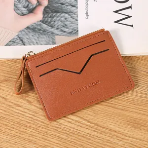 Women Brown PU Leather Card Holder Zipper Coin Purse Multi-Slot Credit Card Case Wallet New