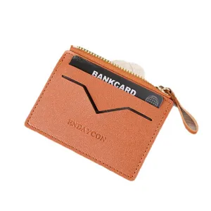 Stylish women's PU leather zipper card holder coin purse with multiple card slots orange.