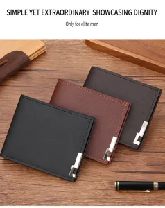 Men short wallet card holder stylish metal edge design multi card slots detail view