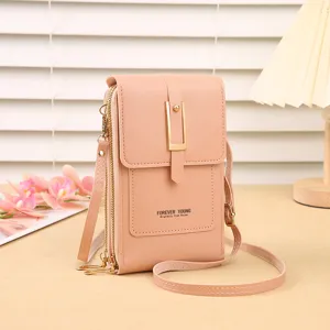 Borsetta a tracolla per cellulare in pelle PU rosa, piccola borsa verticale multifunzione.