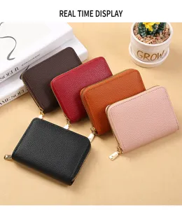 Petit porte-cartes en cuir zippé pochette à monnaie minimaliste pour femmes et hommes.