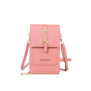Borsa a tracolla verticale rosa per telefono, piccola borsa da donna in pelle PU con fibbia in metallo.