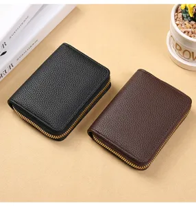 Porte-cartes en cuir avec fermeture eclair, mini portefeuille minimaliste multi-fentes.