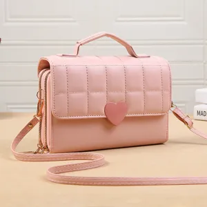 Modieuze Gewatteerde Dames Telefoon Crossbody Tas Hartsluiting PU-leer Schoudertas Kleine Handtas Veelzijdige Dames Portemonnee
