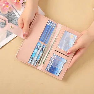 Elegant women pink long wallet with card slots snap closure zipper pocket fashion purse main view