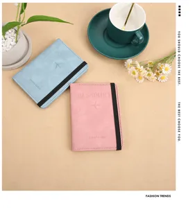 PU leather passport wallet travel holder with elastic band, RFID blocking card organizer bag.