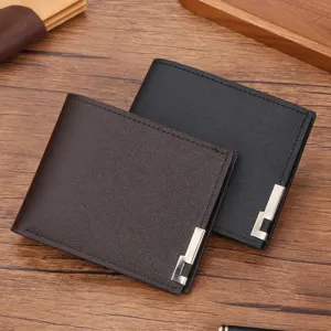 Men's Short Horizontal Wallet Faux Leather Multi-Card Slot Money Clip With Metal Corner Decoration Fashion Business Wallet