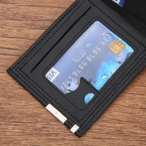 Stylish mens short black wallet with money clip and multiple card slots minimalist design.