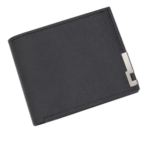 Men's short black wallet with metal edge design, multiple card slots stylish purse.