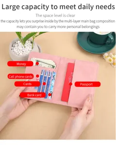 Pink PU leather RFID passport holder travel wallet with multi-card slots and passport pocket detail