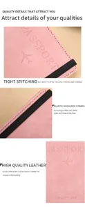 Pink PU leather passport holder travel wallet with elastic strap and detailed stitching.