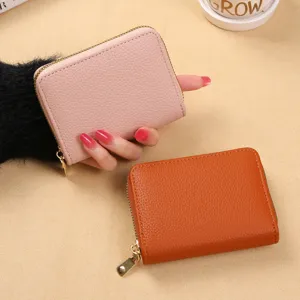 Porte-cartes uni à fermeture éclair, petit portefeuille compact et pratique pour un usage quotidien.