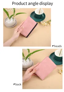 Pink PU leather passport holder with strap travel wallet document organizer card case.