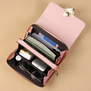 Roze PU lederen crossbody tas met meerdere vakken en telefoon tas voor dames stijlvol.