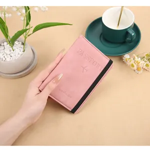 Pink PU leather passport cover with elastic band travel wallet passport holder organizer id case