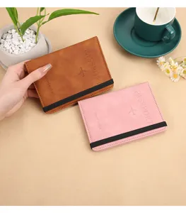 PU leather passport holder travel wallet with elastic band and cute airplane design set of two.