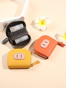 Porte Cartes Accordéon Cochon Dessin Animé pour Femmes Cuir PU Multi Emplacements Grande Capacité Porte Monnaie Fermeture Éclair