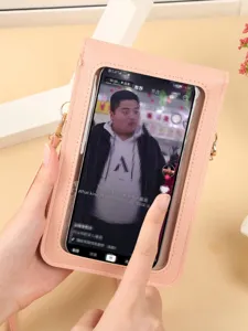 Borsa a tracolla verticale in pelle PU rosa da donna, elegante custodia per cellulare