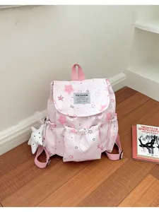 Sac à dos rose mignon imprimé étoiles cartable esthétique style kawaii pour voyage
