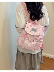 Sac à dos rose mignon imprimé étoile style doux sac d'école décontracté pour femmes