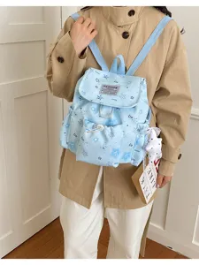 Sac à dos mignon bleu clair imprimé étoiles style fille kawaii cartable de voyage