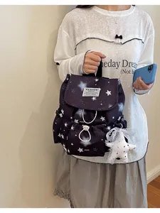 Sac à dos décontracté imprimé étoiles style coréen pour femmes, nœud mignon avec étoile.