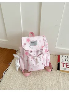 Sac à dos rose imprimé étoiles style coréen ins mignon sac d'école de voyage décontracté mode