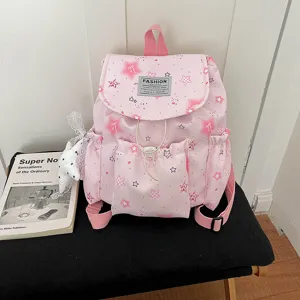 Sac à dos rose mignon avec imprimé étoiles style coréen pour femmes quotidien sac