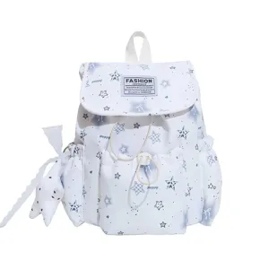 Sac à dos mignon motif étoile cartable style fille kawaii sac blanc loisir pour femme