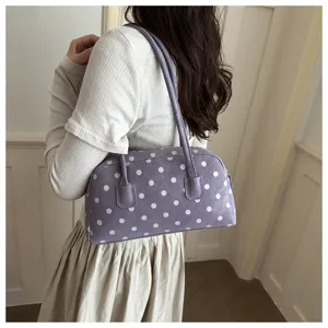 Korean style purple polka dot pillow bag women cute underarm handbag for daily use fashion.