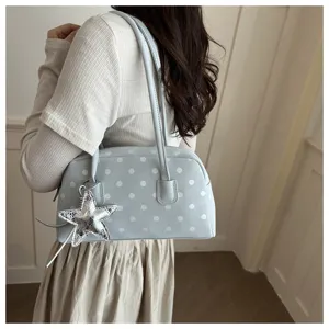 Cute polka dot pillow shoulder bag for women, trendy underarm bag with silver star.