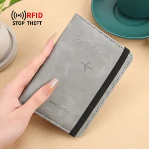 RFID Blocking PU Leather Passport Holder Travel Wallet With Elastic Strap Minimalist Document Organizer For Business Trip