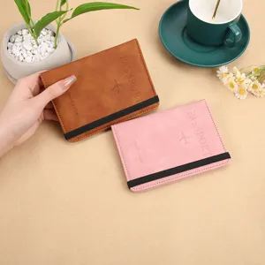 PU leather RFID blocking passport holder with elastic band travel document organizer bag main view