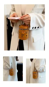 Mini brown bucket bag with chain strap fashion cute shoulder handbag for women daily wear
