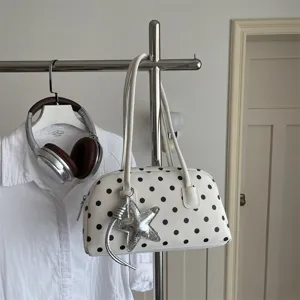 Women Korean Polka Dot Shoulder Bag PU Leather Boston Pillow Underarm Bag Chic Small Tote Handbag Daily Commute Purse for Girls