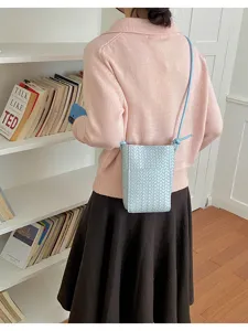 Korean style PU woven phone bag casual versatile single shoulder crossbody bag for women