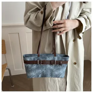Mujer vintage denim bolso hombro axila marrón correa retro casual bolso chic diario urbano