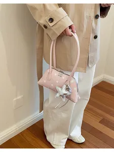 Roze stippen bowling tas handtas casual okseltas voor dames stijlvolle schoudertas