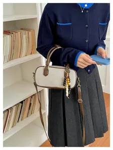 Bolso de bolos retro de lona con abalorio de cuentas, elegante bolso cruzado diario.